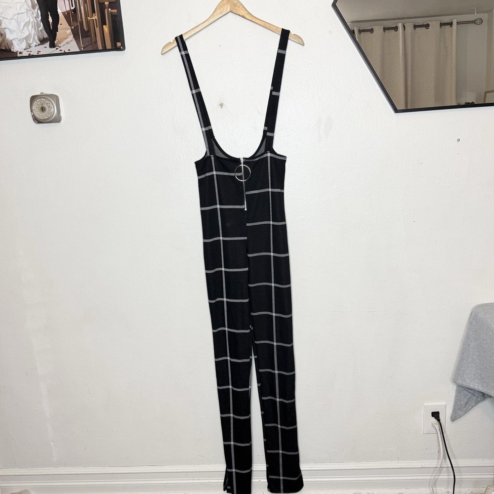 Newโ Fashion Nova Jump In The Ring II Black Windowpane Jumpsuit Womens Large